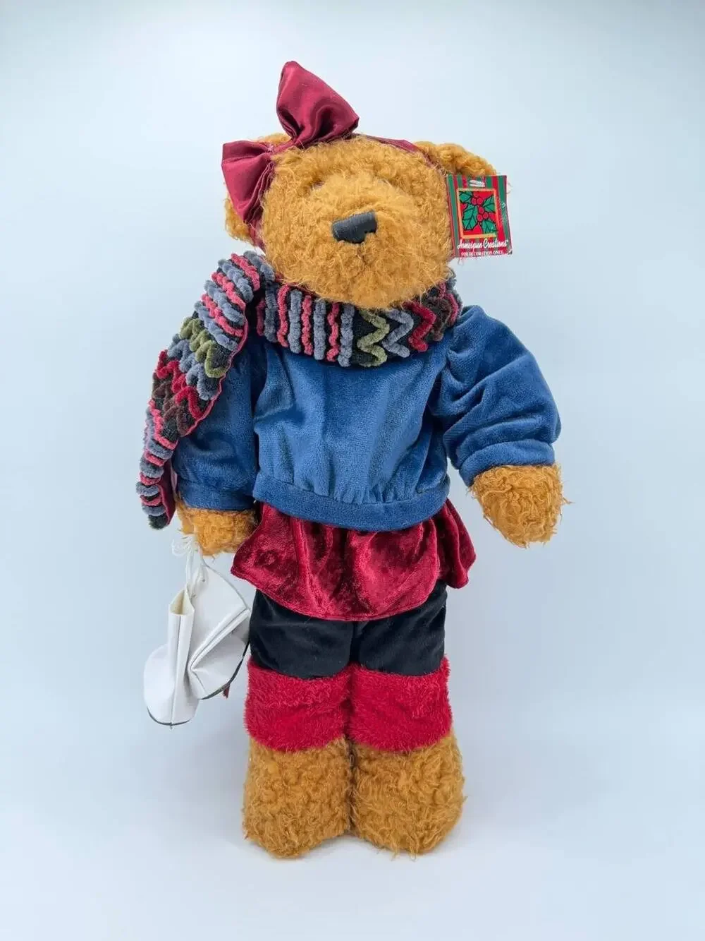 Vintage Homespun Creations Teddy Bear Plush Christmas Decor Doll Scarf
